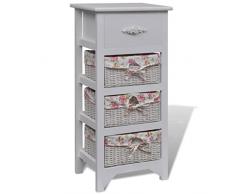 QZZCED armadi per ufficio Armadio multifunzionale Credenza Armadietto con 1 Cassetto e 3 Cestini Bianco in Legno Paulownia Adatto a soggiorno, camera da letto, garage