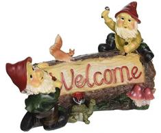 Design Toscano QL3334 Statua Saluti dal Giardino Gnomi Welcome, 12.5x28x19 cm