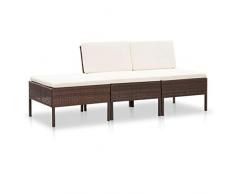 UnfadeMemory Set Divani da Giardino 3 pz con Cuscini in Polyrattan Marrone