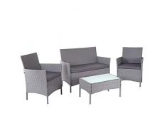 Mendler Salottino da Esterno Giardino HWC-D82 polyrattan Grigio con Cuscini Antracite