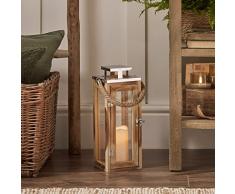 Lights4fun Lanterna in legno di 34cm con candela LED a pile e manico in corda per Interni