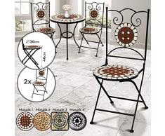 Jago Sedie a Mosaico - Set da 2, Pieghevoli, Rotonde (Ø 36x92cm) o Quadrate (36x36x92cm) - Sedia Bistro da Esterno, Giardino, Sgabello da Balcone con Effetto Mosaico