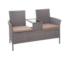 Mendler Divano Sofa per lesterno Doppia Seduta con portavivande HWC-E24 polyrattan Grigio con Cuscini Avorio