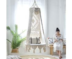 SXFYHXY Sedia Sospesa ad Altalena, Lavorata a Maglia con Corda in Cotone con Romantiche Frange Macrame, Sedia Amaca ad Altalena per Interni