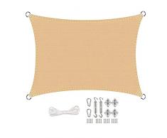 YUANBIAO Vela Ombreggiante 6x7m Tenda a Vela Impermeabile Resistente di Lunga Durata Antistrappo con Kit di Fissaggio/Corda per Esterni Giardino Verande, Color Crema