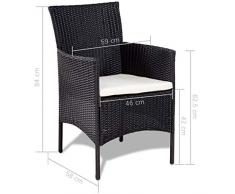tidyard 4 pz Set Divano da Giardino in Mobili Rattan, 1 Divano/2 Poltrone/1 Tavolino con Top in Vetro, Polyrattan, Telaio in Acciaio, Nero e Bianco Crema
