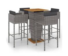 vidaXL Set da Bar da Giardino 5 pz con Cuscini in Polyrattan Grigio