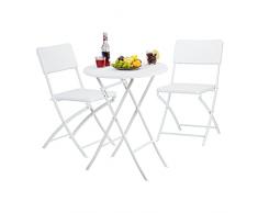 Relaxdays 10020758_49 Set Tavolo e Sedie da Campeggio BASTIAN, Pieghevoli, 3 Pezzi, Rattan, HxLxP 75,5x60x60 cm, Bianco