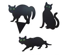 JAWSEU Giardino Ferro Gatto,Gatti Spaventosi da Giardino con Occhi Riflettenti,Cartelli da Giardino con Sagoma di Gatto Nero con Paletti,Deterrente per Gatti da Giardino