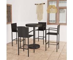 Leepesx Set da Bar da Giardino Set Tavolo e Sedie da Bar Alti da Giardino Set Tavolo e Sedie da Bar per Esterno Tavolo Bar Set Bar da Giardino 5 pz in Polyrattan Nero Fb