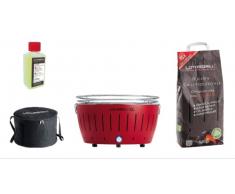 LotusGrill XL Starter-Set, 1 griglia, 1 carbone di faggio da 2,5 kg, 1 pasta combustibile da 200 ml, 1 borsa per il trasporto (Red)
