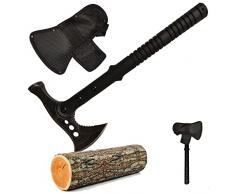 Ascia da esterno con fodero, Tomahawk da esterno - Ascia di sopravvivenza con lama in acciaio e manico in fibra di nylon, Ascia di sopravvivenza, Attrezzatura di sopravvivenza (Ascia 2)