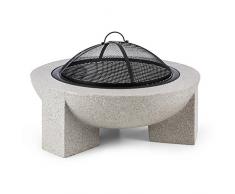 Blumfeldt Troja - Braciere da Giardino, Bracere Decorativo, da Esterno, Legna o Carbonella, Struttura in Pietra Artificiale MgO, Griglia in Acciaio, Barbecue, Attizzatoio, Ø 75 cm, Pietra