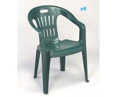Tomaino Sedia Piona Offerta Set 6pz Verde in plastica resinata impilabili Ideale per casa, Giardino, Bar, Campeggio