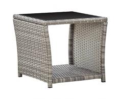YITHOPI Tavolino da Caffè,set da giardino esterno tavolino bar Tavolino da salotto Terrace per patio, veranda, cortile, balcone Grigio 45x45x40 cm in Polyrattan e Vetro