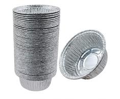 Vaschette in alluminio rotondo per barbecue, in alluminio, 50 pezzi, usa e getta, in pellicola di alluminio, per dolci, per cuocere, cuocere, piccoli contenitori da 12 x 10 cm, 4 cm, 250 ml