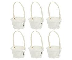 Happyyami 6Pcs Fiore Cesto con Manico di Vimini Rattan Cesto di Fiori Fatti A Mano Cestino da Picnic Cestini per Negozio A Casa Ristorante Fiore della Caramella Decor Rotondo Bianco