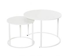 Outsunny Set 2 Tavolini da Salotto e Giardino Salvaspazio Sovrapponibili, Tavolini da caffè in Ferro, Bianco