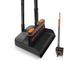 JEHONN Set di Paletta e Spazzola con Manico Lungo, Scopa Alta e Paletta Verticale in Acciaio Inox con Scopa a Girevole a 180 Gradi, 1 Porta spazzole per Esterni, Interni, Giardino, Lobby