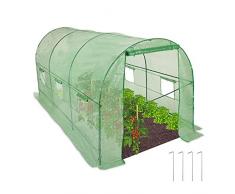 Relaxdays Serra per Orto XXL, Antipioggia, Tunnel Percorribile, Stabile, con Finestre, da Giardino, HLP 2x2x4,5 m, Verde