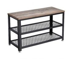 VASAGLE Panca Scarpiera, Scaffale Portascarpe a 2 Ripiani, Organizzatore per Scarpe, 73 x 30 x 45 cm, Ingresso Salotto Camera, Acciaio, Stile Industriale, Greige e Nero LBS73MB