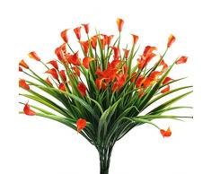 NAHUAA 4 Pezzi Fiori Finti Artificiali Piante di Plastica Cespugli Rosso Calla Arbusti Piante Decorazione per Interno Esterno Vaso Giardino Balcone Casa Soggiorno Matrimonio Cimitero