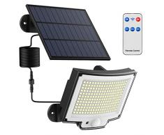 Luce Solare con Sensore di Movimento [228LED/3Modes] Luci Solari da Esterno con Telecomando, IP65 Impermeabile Lampade Solari con Estensore da 5M Giardino Garage [1 Pezzi ]