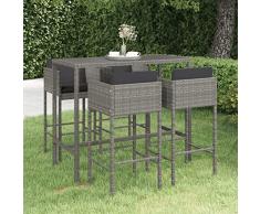 Leepesx Set da Bar da Giardino Set Tavolo e Sedie da Bar Alti da Giardino Set Tavolo e Sedie da Bar per Esterno Tavolo Bar Set da Bar da Giardino 5 pz con Cuscini in Polyrattan Grigio p