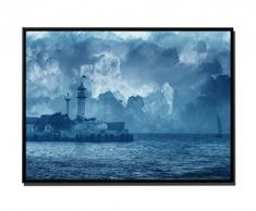 105 x 75 cm quadro - colore Blu Petrol - su Tela inkusive ombra fughe telaio Nero - pittura vela barca oltre faro
