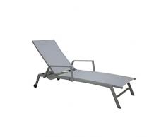 FP-TECH LETTINO PRENDISOLE DA GIARDINO PIEGHEVOLE PISCINA DESIGN SCHIENALE REGOLABILE PORTAGIORNALI, 197X72X35/99 CM (Struttura Grigia - Tessuto Grigio Chiaro)