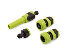 Mivos Set di Irrigazione con Collegamenti per Tubo da Giardino 3/4 (20mm) - 4 Pezzi - Spruzzare Ugello Regolabile - Raccordo Rubinetto - Connettore per Tubo - Acqua Stop - Giardino e Piante