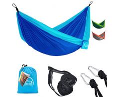 LATTCURE Amaca da Campeggio da Viaggio per 2 Persone Ultraleggera Portatile capacità di Carico 300kg, 270 x140 cm, 2 x Moschettoni 2 x Corde in Nylon, per Esterno Interno Giardino Campeggio,Trekking