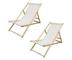 ECD Germany 2X Sedia Sdraio Pieghevole in Legno di Pino e Tessuto Oxford - Fino a 120 kg - Colore Beige - Lettino Prendisole Spiaggia Balcone Giardino Terrazza Piscina Spiaggina da Esterno Resistente