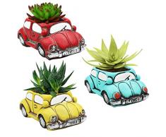Belle Vous Vasi per Piante Grasse da Interno Esterno in Cemento Stile Auto (3pz)- Vasetti per Piantine, Piante Grasse, Cactus e Erbe - Vasetti Piante Blu, Giallo e Rosso per Casa, Giardino e Scrivania