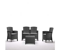BICA Set Lido 2 Storage - Set Mobili da Esterno 2 Poltrone, 1 Sofa 2 posti, Tavolino Contenitore e Cuscini per la Seduta, Grafite
