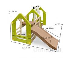 LittleTom Palestrina per Bambini prima infanzia da 1 ai 6 anni | Casetta gioco munita di Scivolo + Altalena + Pannelli per Arrampicata | per interni ed esterni | multicolore Beige Verde Marrone