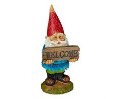 Relaxdays Gnomo da Giardino “Welcome”, Resistente, Poliresina, Ingresso & Aiuole, Design Classico, Folletto, Colorato