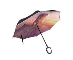 DEZIRO, Bellissimo Mulino a Vento da Giardino Pieghevole a Doppio Strato, Ombrello invertito, Protezione UV, Ombrello per Auto, Pioggia allaperto, con Manico a Forma di C, Antivento