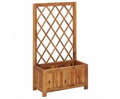 Gecheer Letto Rialzato da Giardino con Graticcio, Fioriera Grigliato da Esterno,Fioriera da Esterno Balcone,Fioriera da Esterno con Traliccio per Piante Rampicanti in Legno Massello di Acacia