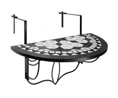 TecTake 800570 Tavolino da Balcone, Mosaico a Ribalta, Piano del Tavolo, in Mosaico di Pietra, Stabile Costruzione - Disponibile in Diversi Colori (Nero-Bianco | No. 402767)
