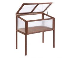 Outsunny Mini Serra da Giardino Letto per Orto Rialzato per Piante Struttura in Legno e Policarbonato con Tetto Apribile e Inclinato, 90x50x93cm