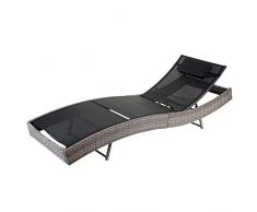 Mendler Lettino Regolabile da Esterno Savannah Acciaio polyrattan 220x70x88cm Grigio con Cuscino Nero