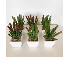 Wellhome Cactus Cereus Assortiti Artificiali con Vaso in Ceramica, Confezione da 6 St023, 17 x 7 cm