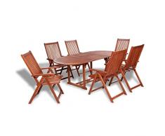Mogou Set da Pranzo da Giardino Tavolo Sedie Esterni Mobili da Giardino Set Tavolo e Sedie per Esterni Set da Pranzo per Giardino Set da Pranzo da Giardino 7 pz in Legno Massello di Acacia A