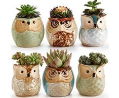 SUN-E Vaso per gufo Vasi per piante di cactus succulente in ceramica Fioriere per fiori Contenitore Fioriera Vasi per bonsai Idea regalo con foro di drenaggio set di 6