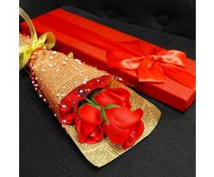 Euroweb Cofanetto mazzo di 5 Rose in sapone Bouquet San Valentino