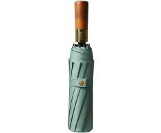 Mini ombrello antivento, Ombrello pieghevole Ombrello automatico Manico in legno Ombrellone Protezione solare Protezione UV Soleggiato Pioggia Vento Tempesta Ombra (Color : Ten bones Green, Size : A