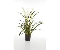 Orchidea Cymbidium artificiale in vaso, 4 rametti, bianco, 95 cm - Orchidea fiorita / Pianta decorativa - artplants