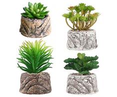 S.Lux Piante Grasse Verdi Decorative, Set di 4 Piante Artificiali Faux Cactus Piante Grasse con Vasi Grigi Pianta Artificiale Decorazione per Decorazione da Tavola Casa Balcone Ufficio