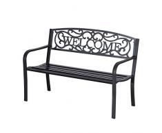 Outsunny Panca da Giardino 2 Posti in Metallo Nero, Design Vintage, 127 x 60 x 87cm